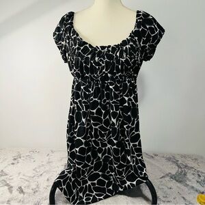 Glamour Black White Abstract Print Cap Sleeve Dress Size 12